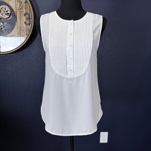 J. Crew White Drapey Sleeveless Tuxedo Blouse | Size XS